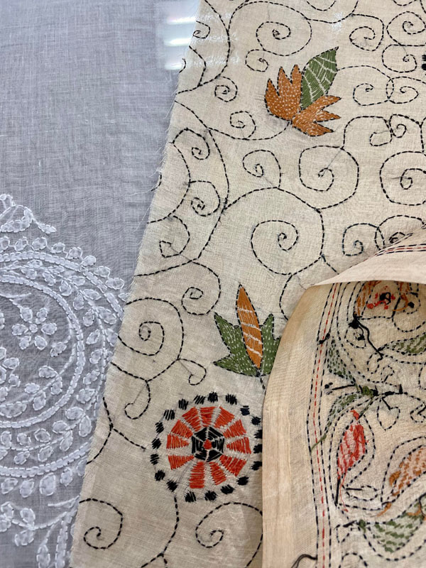 超希少　インド　カンタ刺繍サリー　BL インドサラサの店 / 高級サリー☆ダークレッド・スパンコール